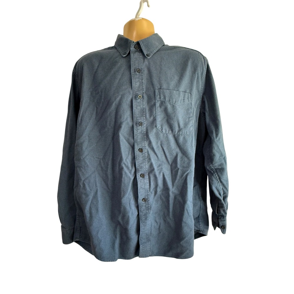 LL Bean Mens Large Blue Micro Check Button Down Shirt Traditional Fit 298276